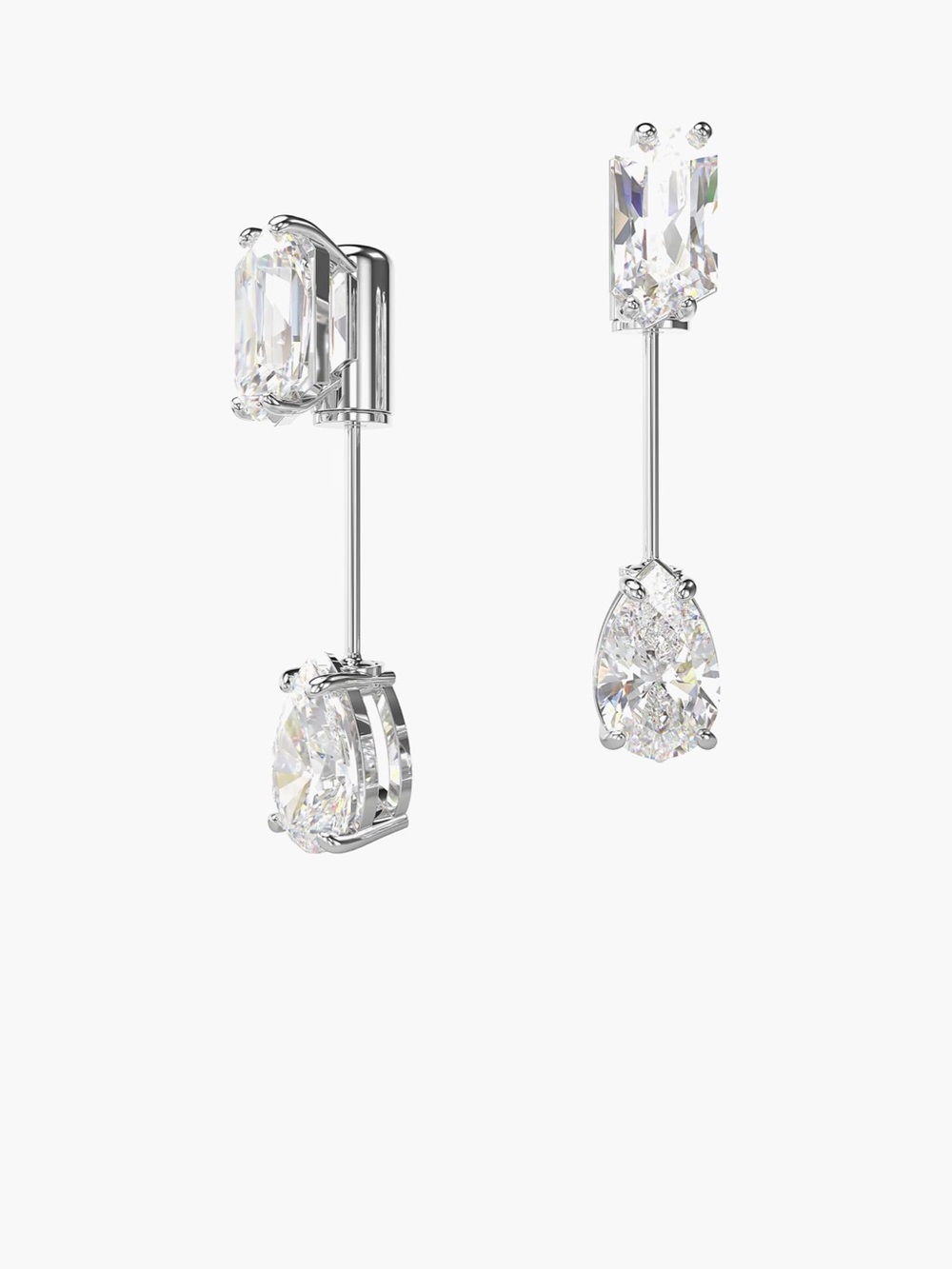 NWOT Swarovski Crystal Baguette & Pear Drop Earrings | Rhodium Plated - Picture 2 of 11